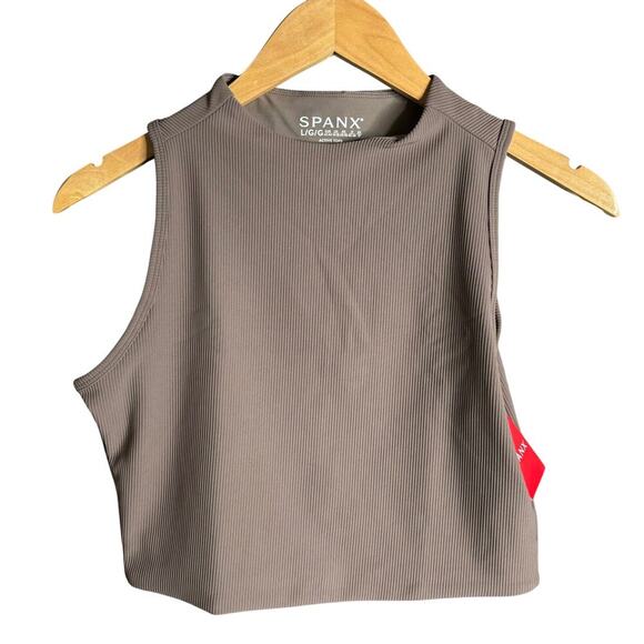 Spanx Contour Rib Mock Neck Crop Top Smoke Size L NWT - Picture 7 of 9
